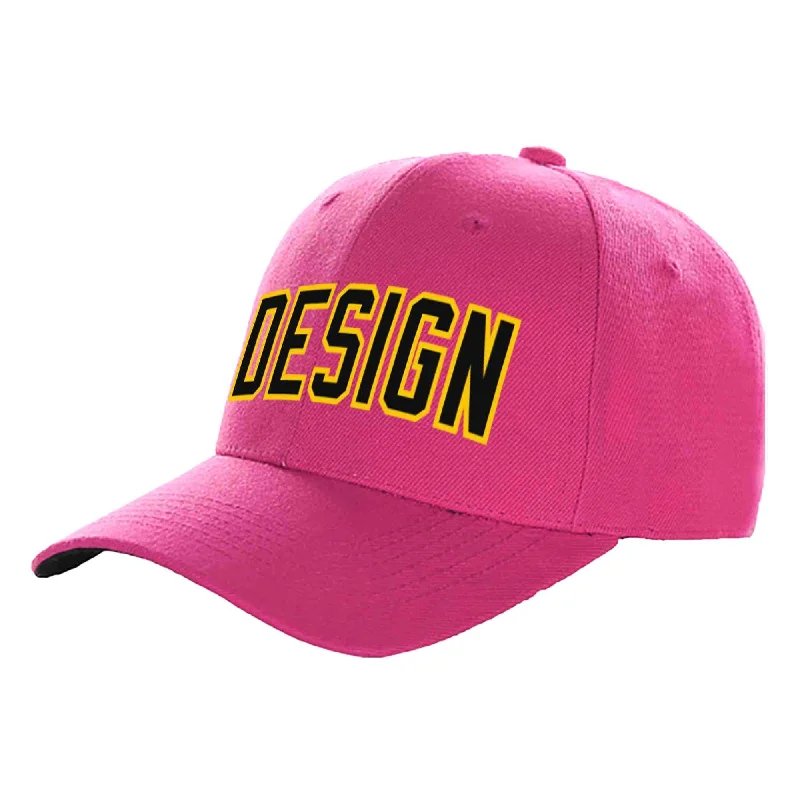 Baseball caps for outdoor activitiesCustom Rose Red Black-Gold Curved Eaves Sport Design Baseball Cap