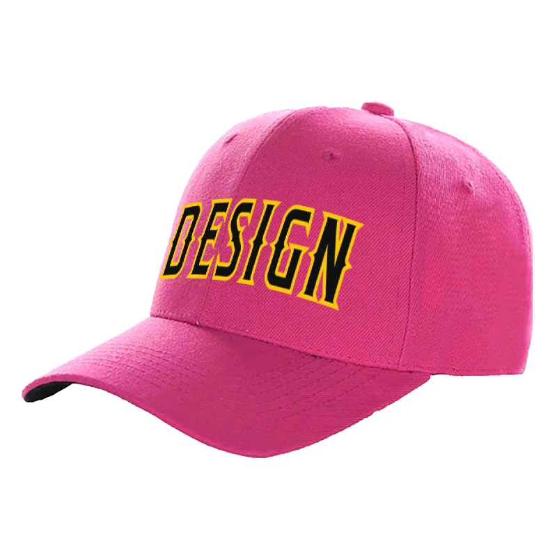 Baseball cap material comparisonCustom Rose Red Black-Gold Curved Eaves Sport Design Baseball Cap