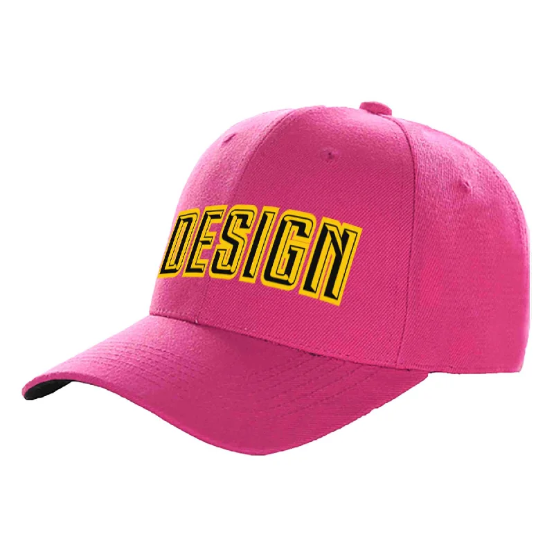 Modern baseball cap designsCustom Rose Red Black-Gold Curved Eaves Sport Design Baseball Cap