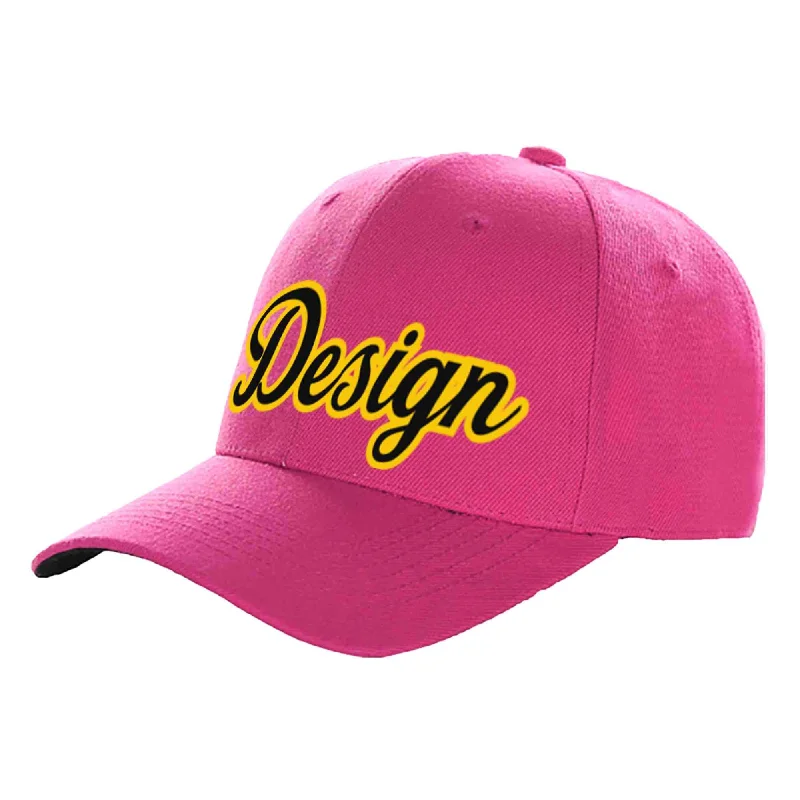 Baseball caps for rainy weatherCustom Rose Red Black-Gold Curved Eaves Sport Design Baseball Cap