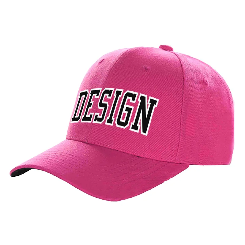 Discounted baseball capsCustom Rose Red Black-White Curved Eaves Sport Design Baseball Cap