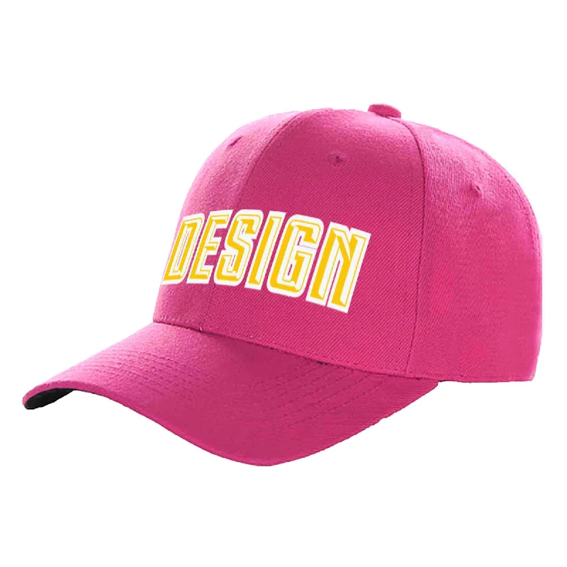 Newest baseball cap releasesCustom Rose Red Gold-White Curved Eaves Sport Design Baseball Cap