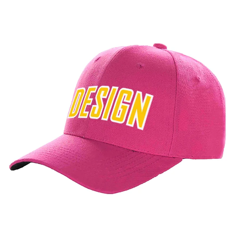 Baseball caps for womenCustom Rose Red Gold-White Curved Eaves Sport Design Baseball Cap