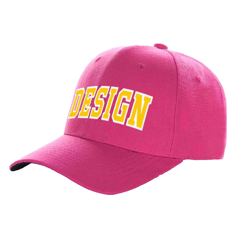 Baseball caps for sports fansCustom Rose Red Gold-White Curved Eaves Sport Design Baseball Cap