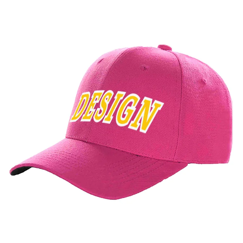 Baseball caps for specific teamsCustom Rose Red Gold-White Curved Eaves Sport Design Baseball Cap