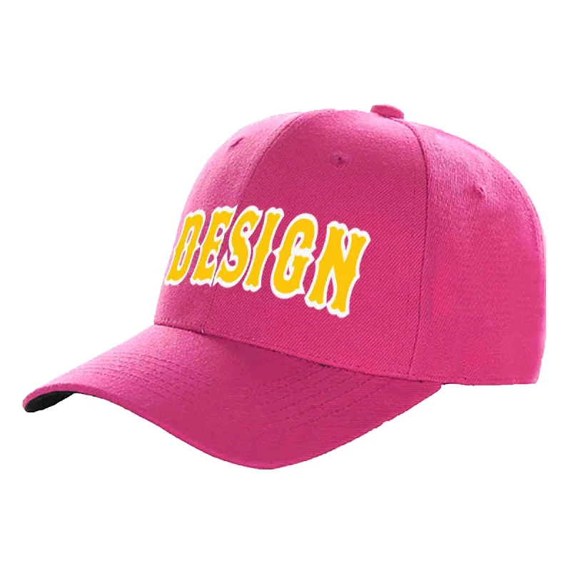 Baseball caps for teenagersCustom Rose Red Gold-White Curved Eaves Sport Design Baseball Cap