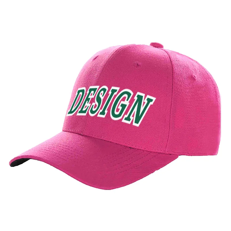 Baseball caps for specific leaguesCustom Rose Red Kelly Green-White Curved Eaves Sport Design Baseball Cap