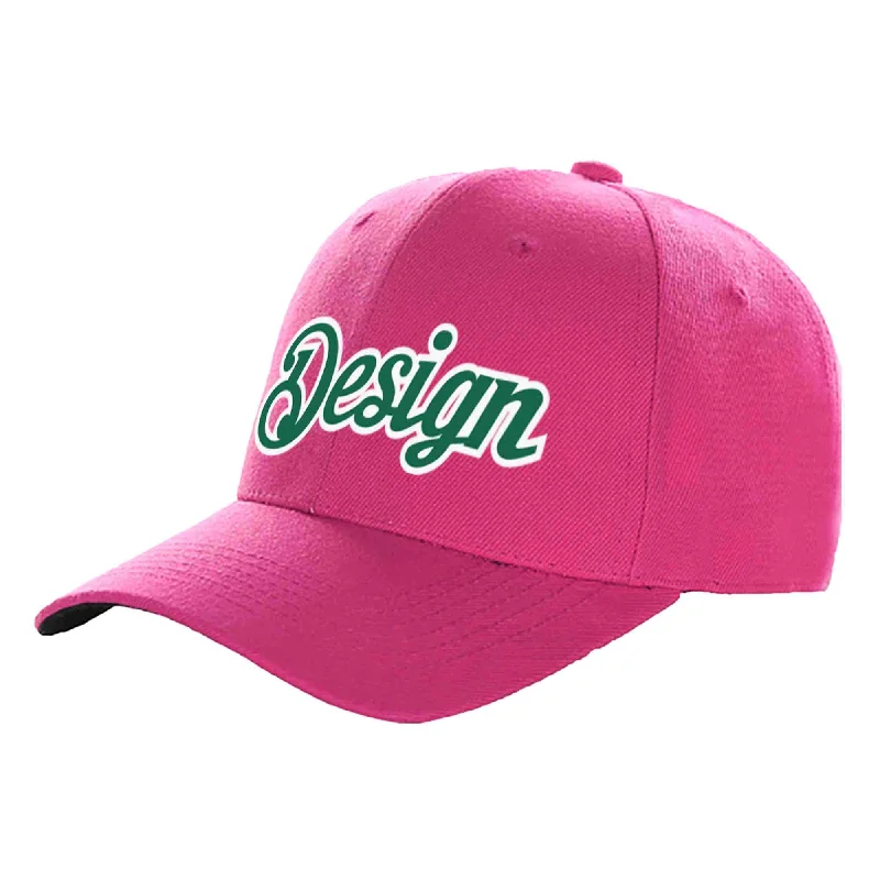 Affordable baseball capsCustom Rose Red Kelly Green-White Curved Eaves Sport Design Baseball Cap