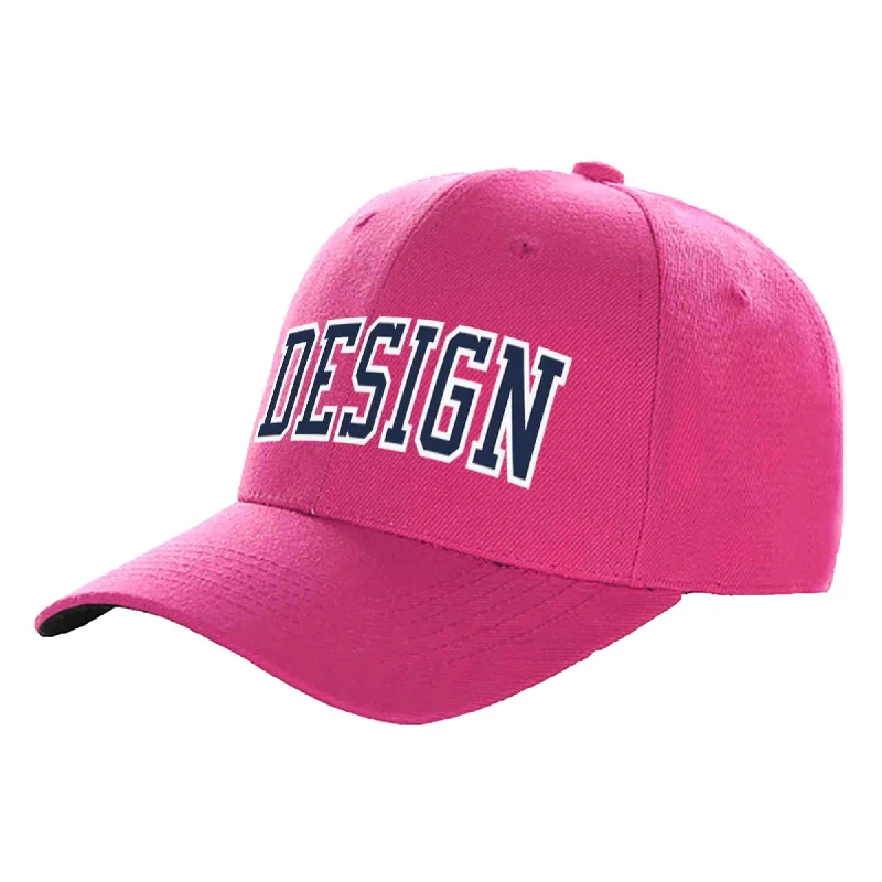 Baseball caps for specific teamsCustom Rose Red Navy-White Curved Eaves Sport Design Baseball Cap