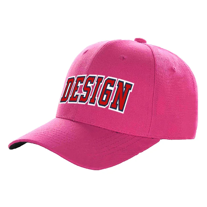 Collaborative baseball cap designsCustom Rose Red Red-Navy Curved Eaves Sport Design Baseball Cap