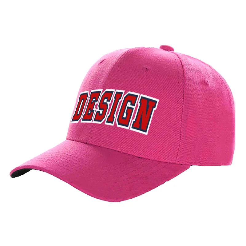 Baseball cap material comparisonCustom Rose Red Red-Navy Curved Eaves Sport Design Baseball Cap