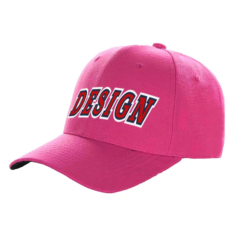 Modern baseball cap designsCustom Rose Red Red-Navy Curved Eaves Sport Design Baseball Cap