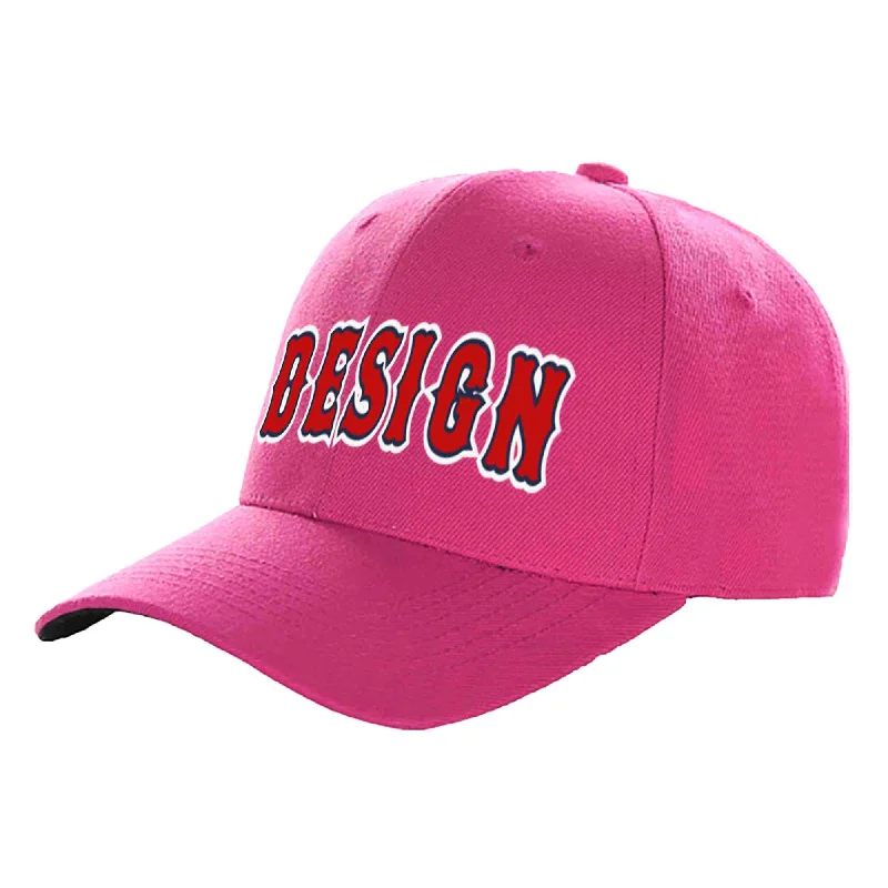 Baseball caps for rainy weatherCustom Rose Red Red-Navy Curved Eaves Sport Design Baseball Cap