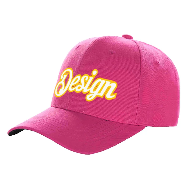 Baseball caps for teenagersCustom Rose Red White-Gold Curved Eaves Sport Design Baseball Cap