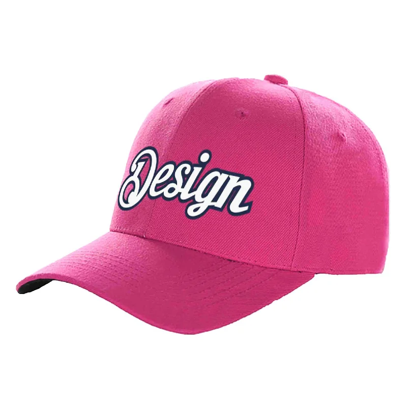 Baseball caps for summerCustom Rose Red White-Navy Curved Eaves Sport Design Baseball Cap