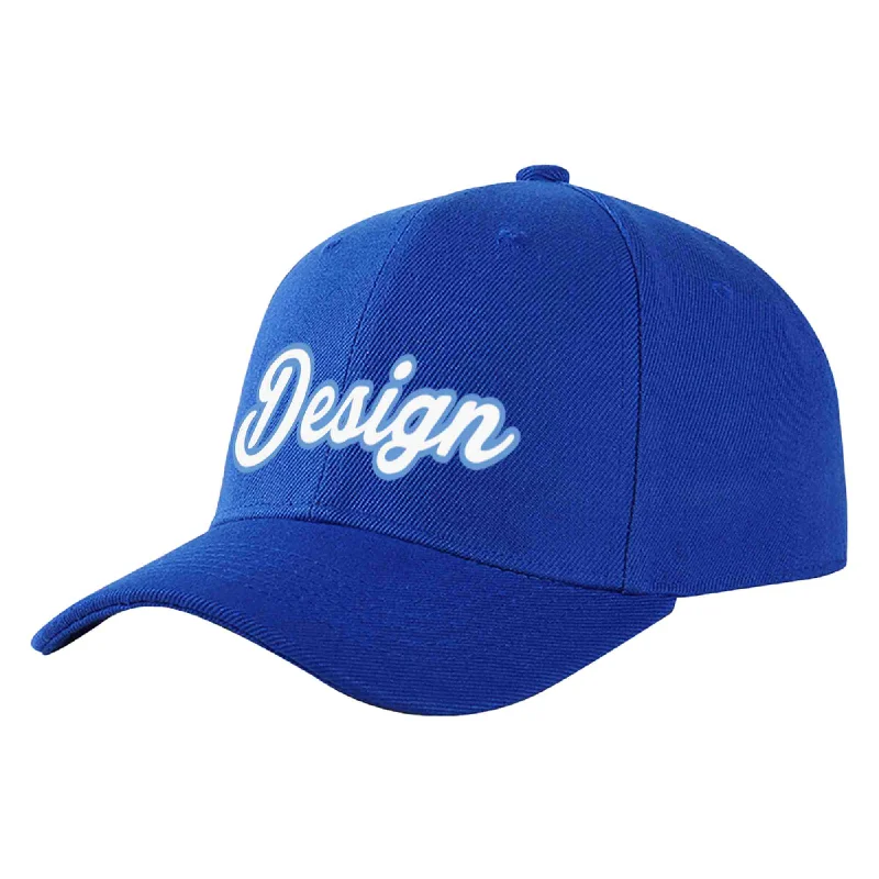 Baseball caps for womenCustom Royal White-Light Blue Curved Eaves Sport Design Baseball Cap