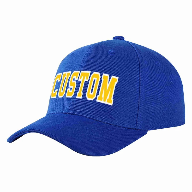 Custom baseball capsCustom Royal Yellow-White Curved Eaves Sport Baseball Cap Design for Men/Women/Youth