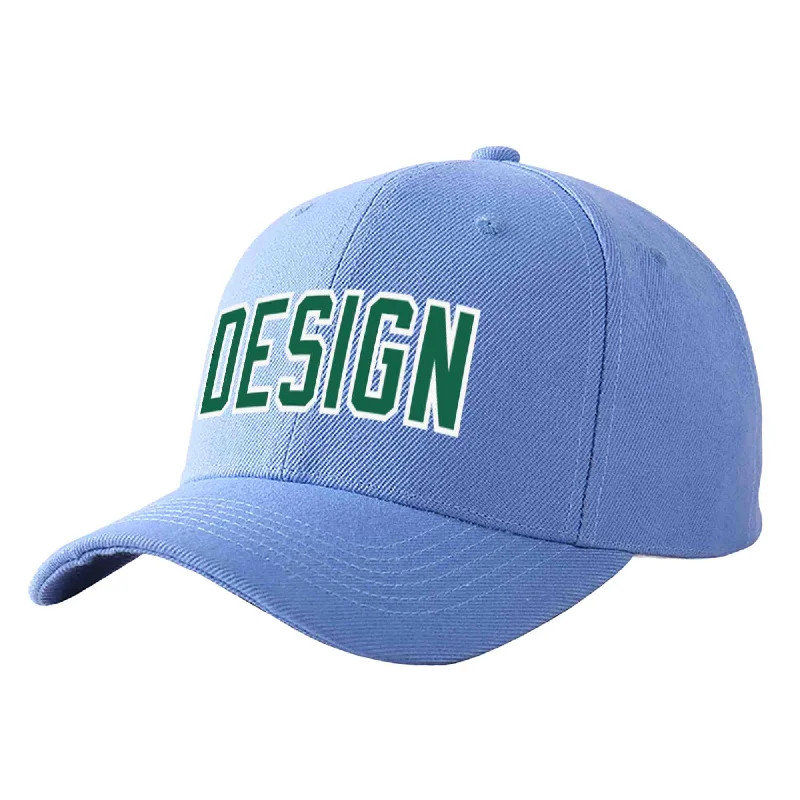 How to adjust a baseball cap fitCustom Sky Blue Kelly Green-White Curved Eaves Sport Design Baseball Cap