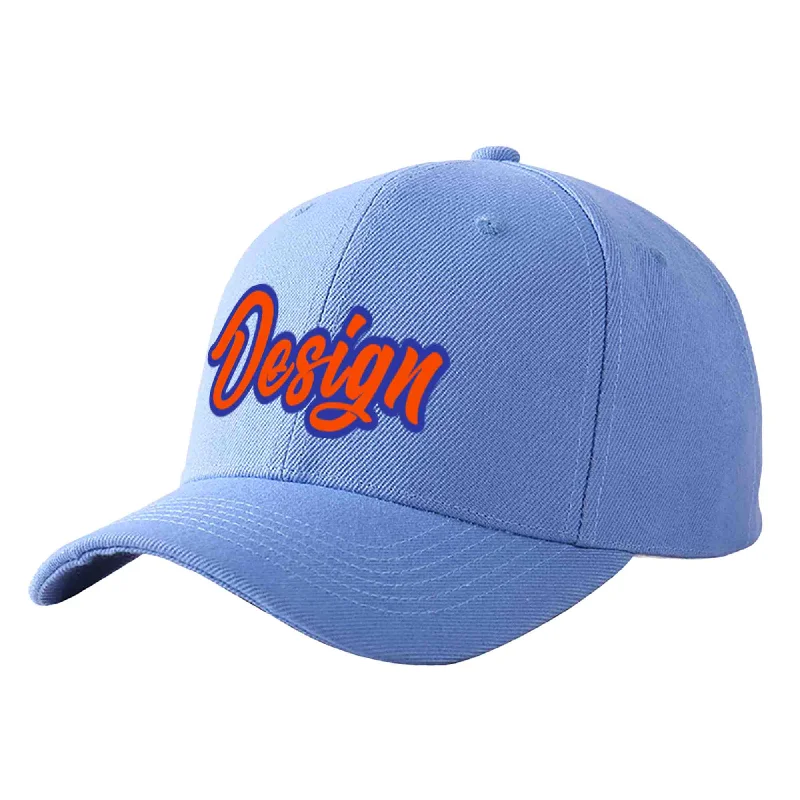 Best baseball cap brandsCustom Sky Blue Orange-Royal Curved Eaves Sport Design Baseball Cap