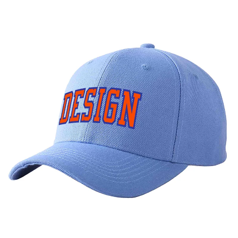 Modern baseball cap designsCustom Sky Blue Orange-Royal Curved Eaves Sport Design Baseball Cap