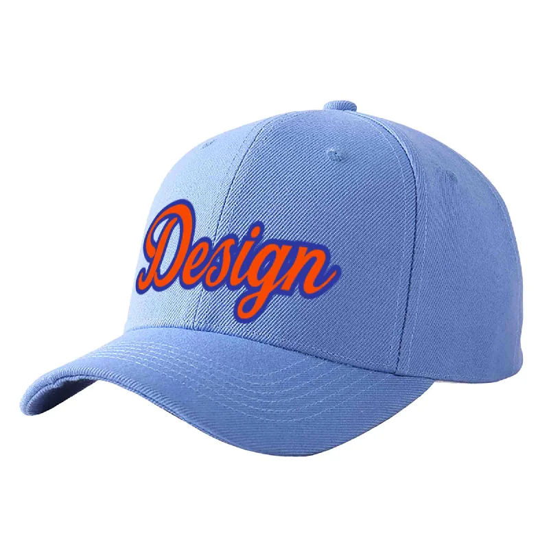 Best materials for baseball capsCustom Sky Blue Orange-Royal Curved Eaves Sport Design Baseball Cap