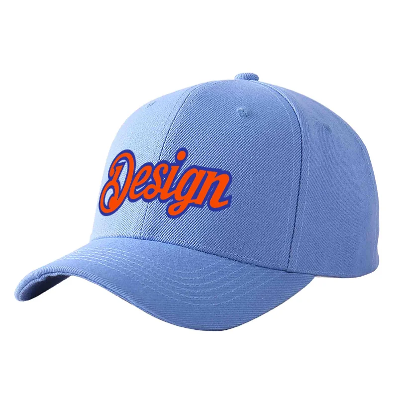 Baseball caps for womenCustom Sky Blue Orange-Royal Curved Eaves Sport Design Baseball Cap