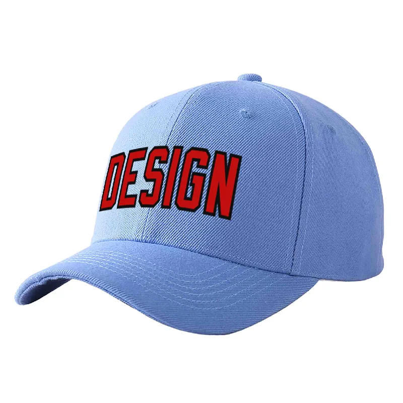 Baseball caps for different gendersCustom Sky Blue Red-Black Curved Eaves Sport Design Baseball Cap