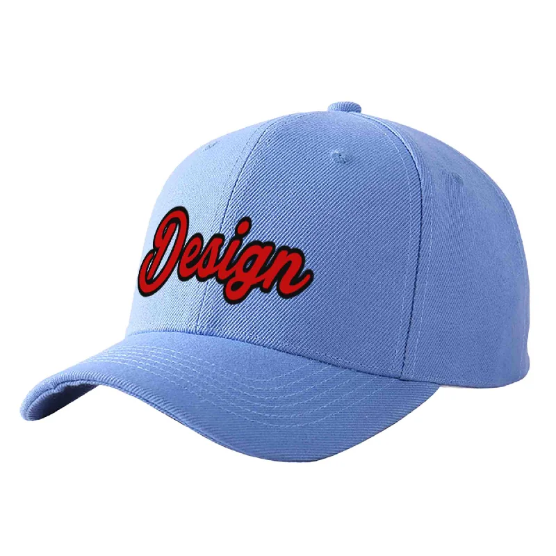 Second-hand baseball capsCustom Sky Blue Red-Black Curved Eaves Sport Design Baseball Cap