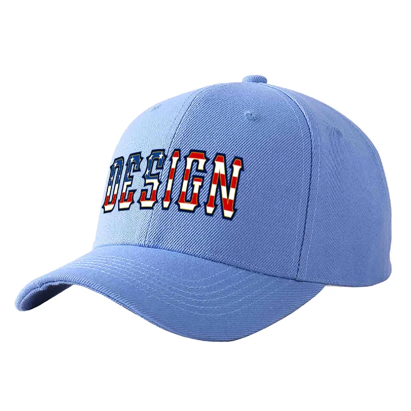 Best materials for baseball capsCustom Sky Blue Vintage USA Flag-Gold Curved Eaves Sport Design Baseball Cap