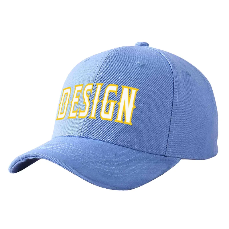 Baseball caps for sportsCustom Sky Blue White-Gold Curved Eaves Sport Design Baseball Cap