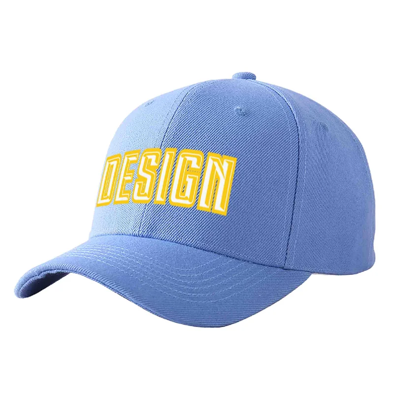 Baseball cap accessoriesCustom Sky Blue White-Gold Curved Eaves Sport Design Baseball Cap