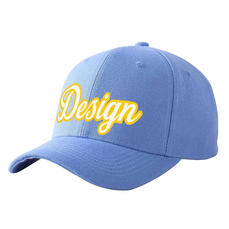 Best baseball cap brands for qualityCustom Sky Blue White-Gold Curved Eaves Sport Design Baseball Cap