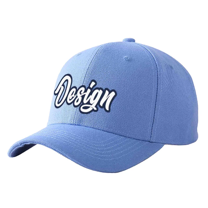 Baseball cap for large headsCustom Sky Blue White-Navy Curved Eaves Sport Design Baseball Cap