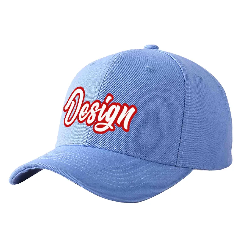 Baseball caps matching with jerseysCustom Sky Blue White-Red Curved Eaves Sport Design Baseball Cap