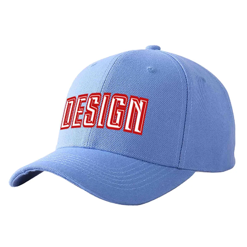 Discounted baseball capsCustom Sky Blue White-Red Curved Eaves Sport Design Baseball Cap