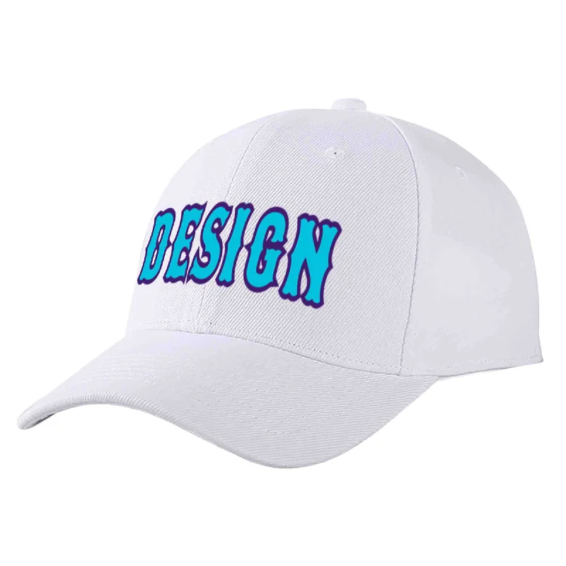 Baseball caps for sports fansCustom White Light Blue-Purple Curved Eaves Sport Design Baseball Cap