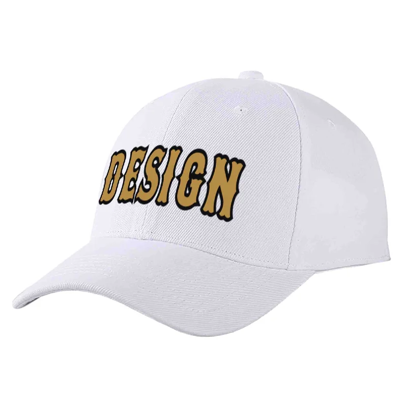 Baseball caps matching with jerseysCustom White Old Gold-Black Curved Eaves Sport Design Baseball Cap