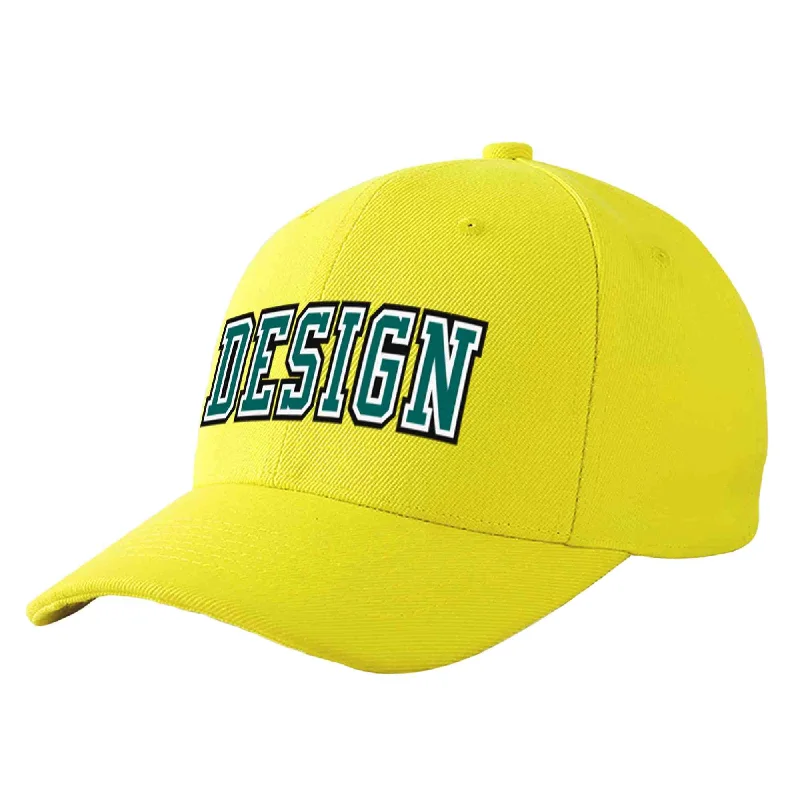 Custom baseball capsCustom Yellow Aqua-White Curved Eaves Sport Design Baseball Cap