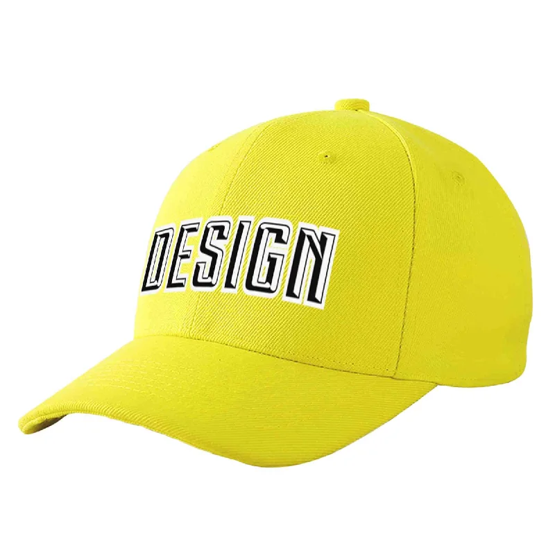 Baseball caps for rainy weatherCustom Yellow Black-White Curved Eaves Sport Design Baseball Cap