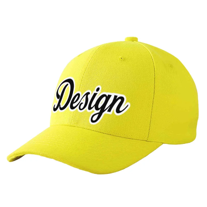 Baseball caps for sports fansCustom Yellow Black-White Curved Eaves Sport Design Baseball Cap