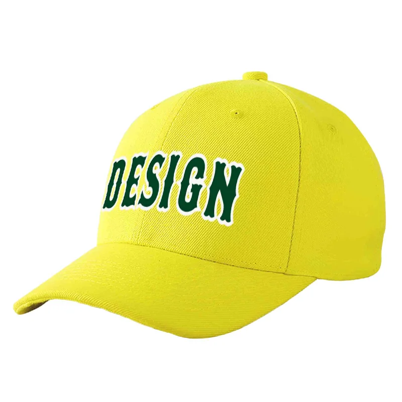 Baseball caps for sports fansCustom Yellow Green-White Curved Eaves Sport Design Baseball Cap