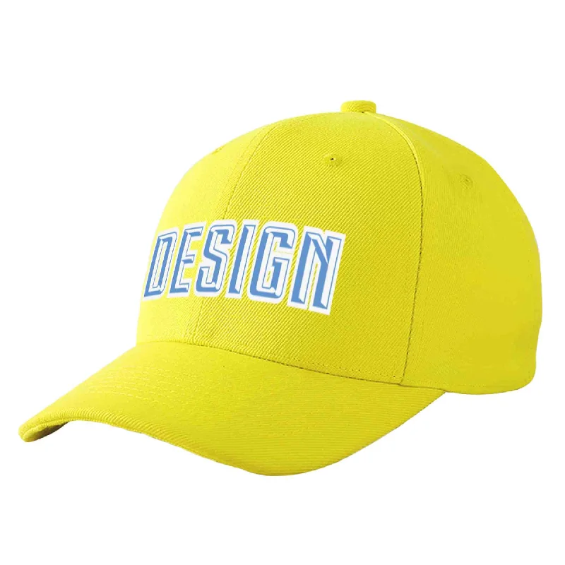 Baseball caps for outdoor activitiesCustom Yellow Light Blue-White Curved Eaves Sport Design Baseball Cap