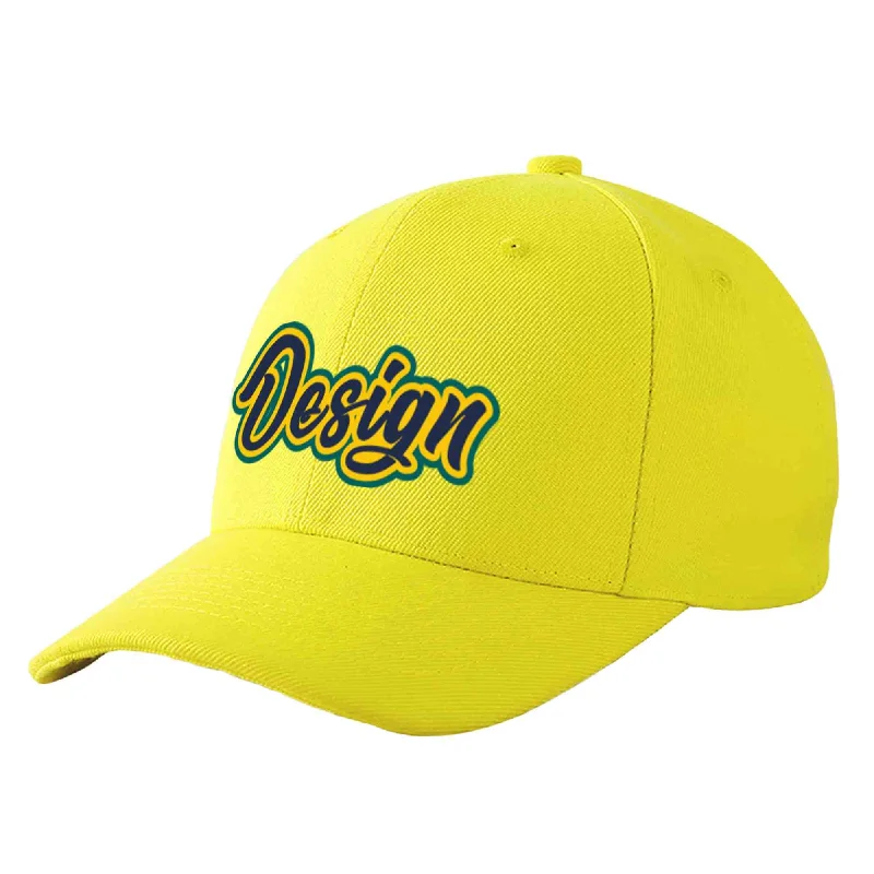 Baseball caps for different age groupsCustom Yellow Navy-Gold Curved Eaves Sport Design Baseball Cap