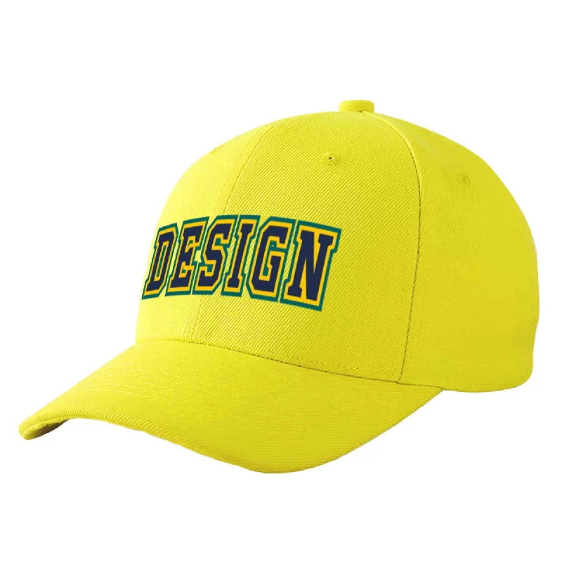 Baseball caps for specific leaguesCustom Yellow Navy-Gold Curved Eaves Sport Design Baseball Cap