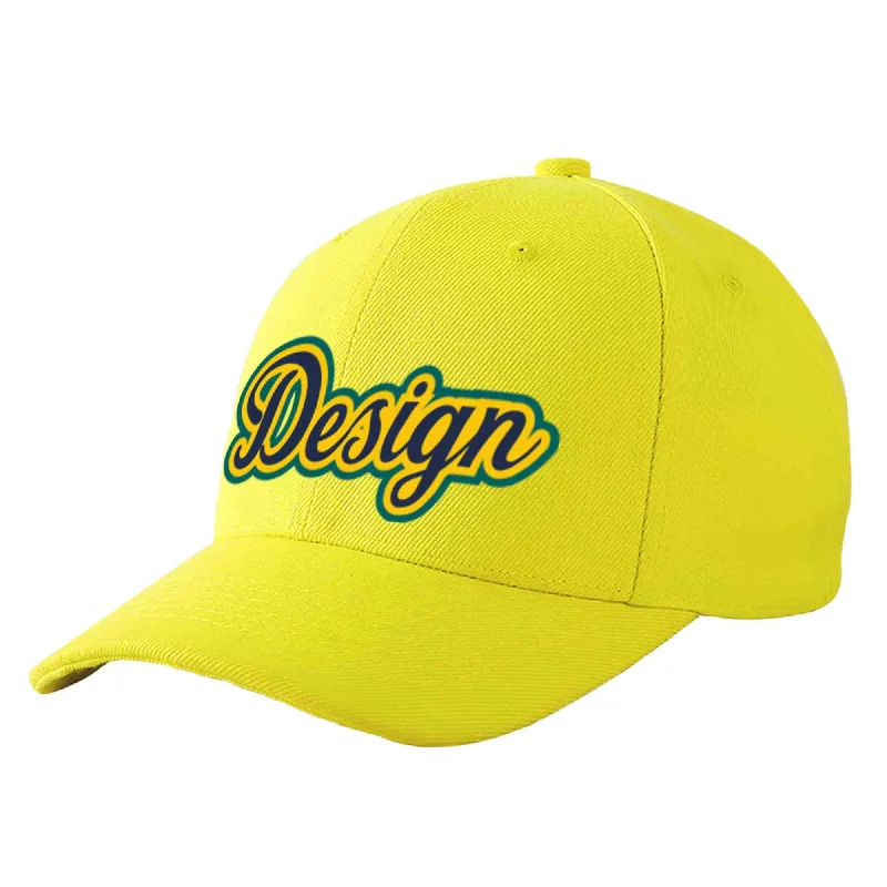 Affordable baseball capsCustom Yellow Navy-Gold Curved Eaves Sport Design Baseball Cap