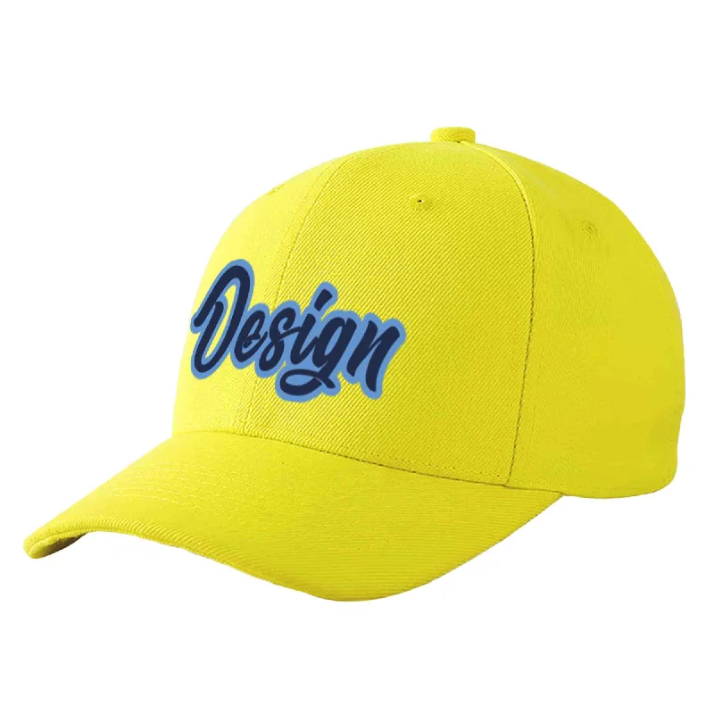 Baseball caps for rainy weatherCustom Yellow Navy-Light Blue Curved Eaves Sport Design Baseball Cap