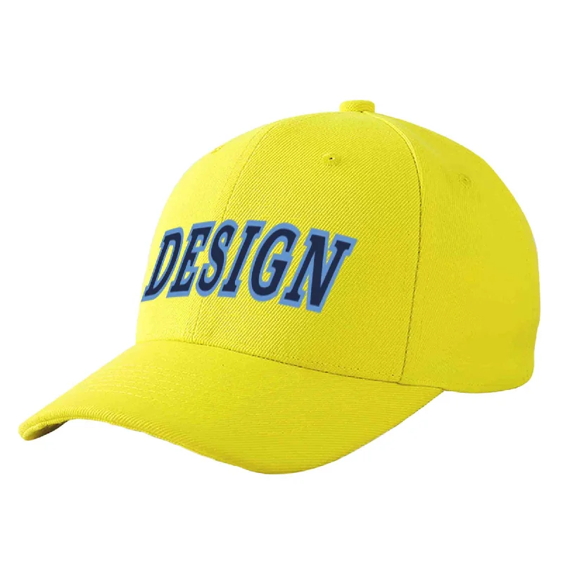 Baseball caps for summerCustom Yellow Navy-Light Blue Curved Eaves Sport Design Baseball Cap