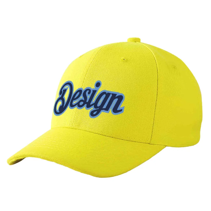 Baseball caps for different seasonsCustom Yellow Navy-Light Blue Curved Eaves Sport Design Baseball Cap