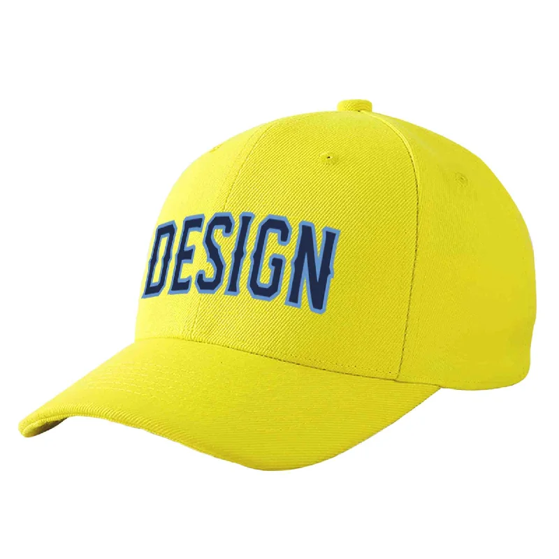 Baseball caps for adultsCustom Yellow Navy-Light Blue Curved Eaves Sport Design Baseball Cap