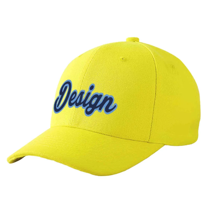 Baseball cap material comparisonCustom Yellow Navy-Light Blue Curved Eaves Sport Design Baseball Cap